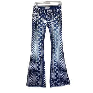 Free People Blue and White Flare Jeans